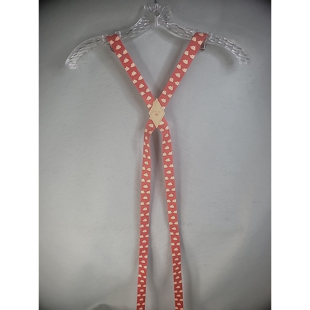 Vintage Old Spice Suspenders Red White Ships Pants Holder Upper Clips